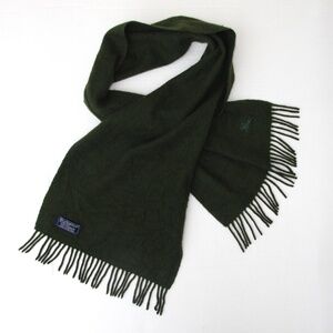 BURBERRYS London Solid Color Dark GREEN Cashmere Scarf 12.25 x 55 w Fringe